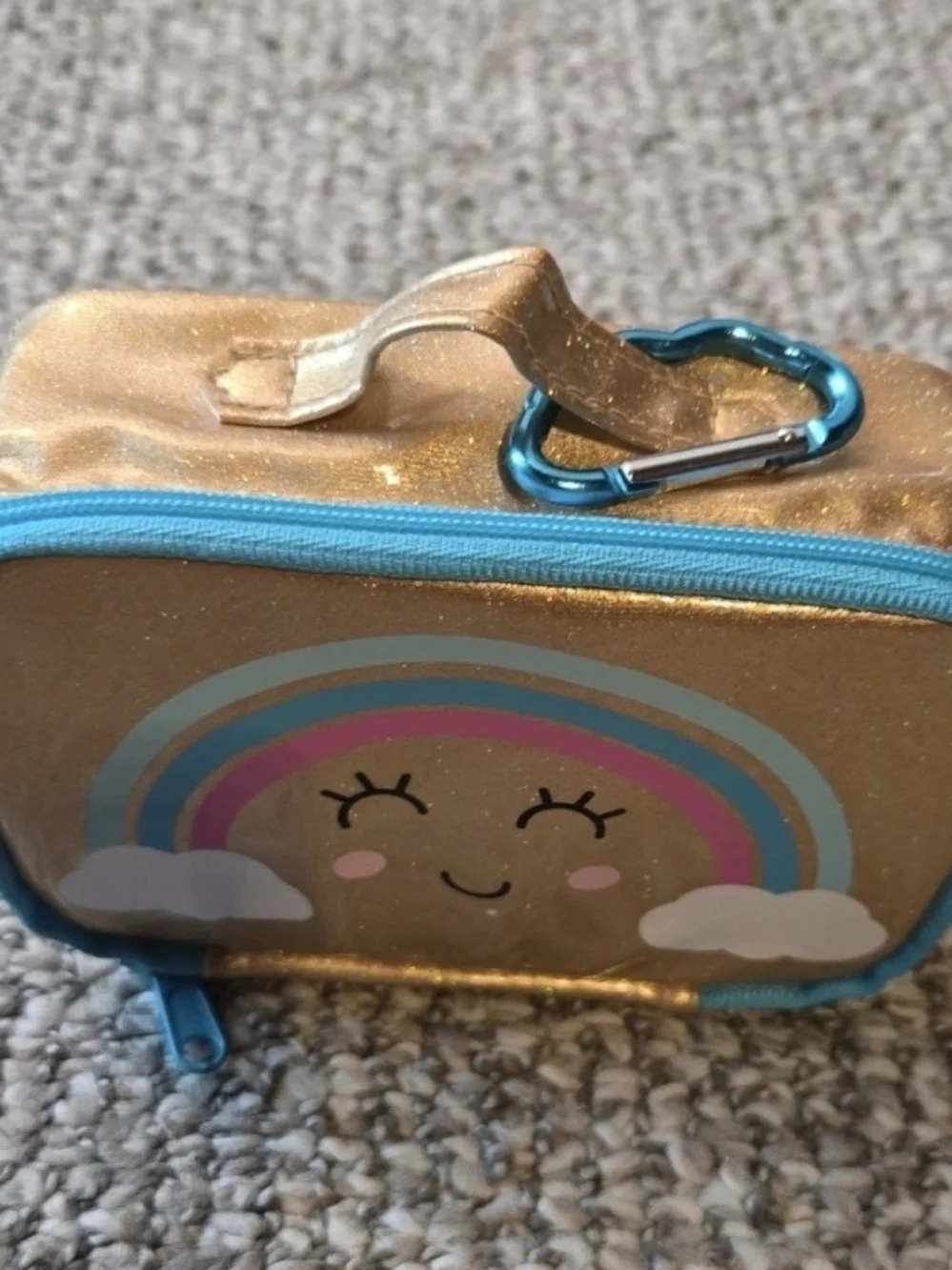 Gold Glitter Rainbow Kids Coin Purse with Blue Trim